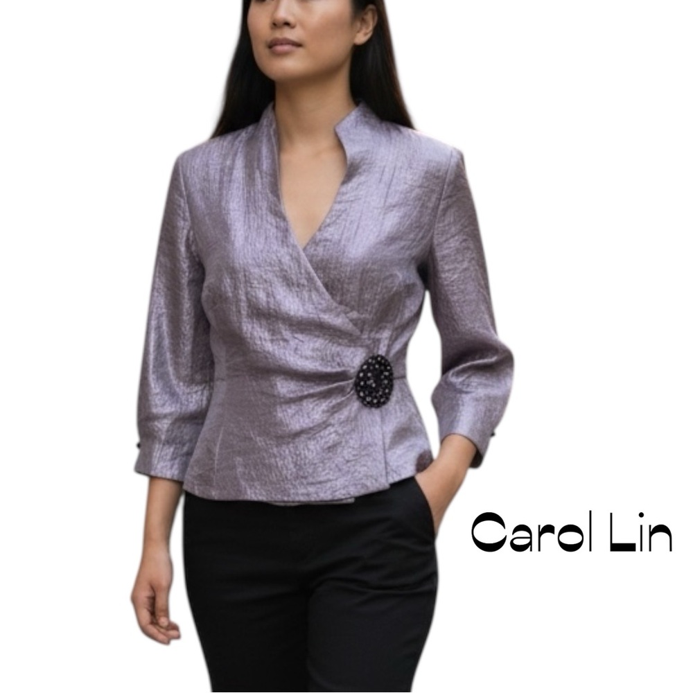 Carol Lin Metallic Purple Quarter Sleeve Top NWOT Size 12